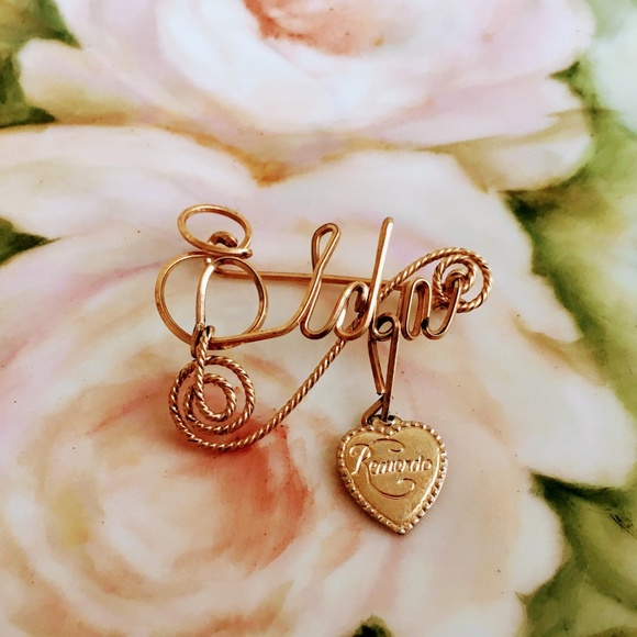 Unbranded Jewelry - Antique Gold Filled Wire Name Brooch Elda Heart